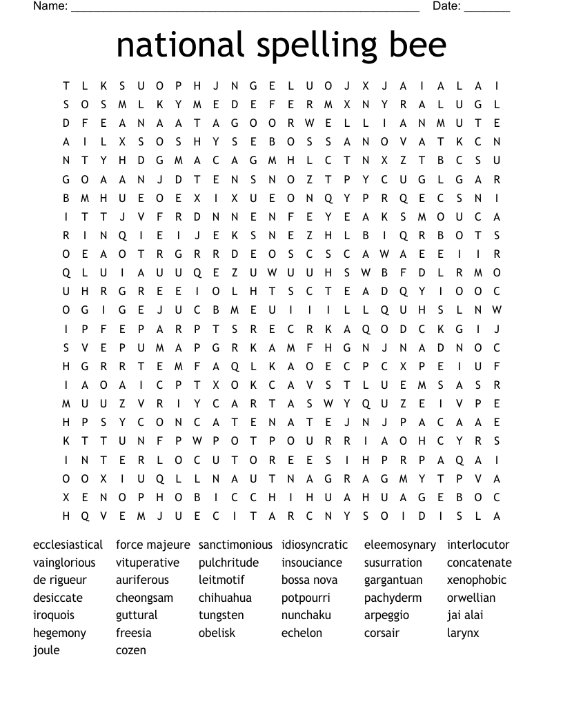 national spelling bee Word Search