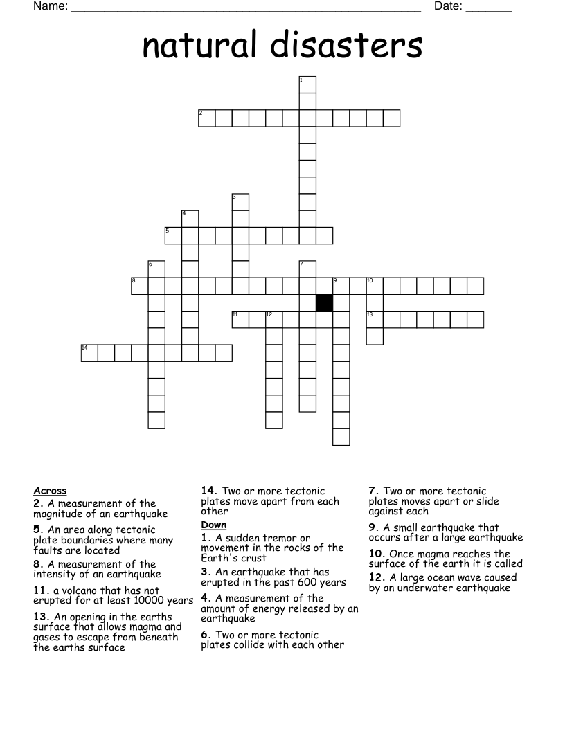 natural disasters Crossword