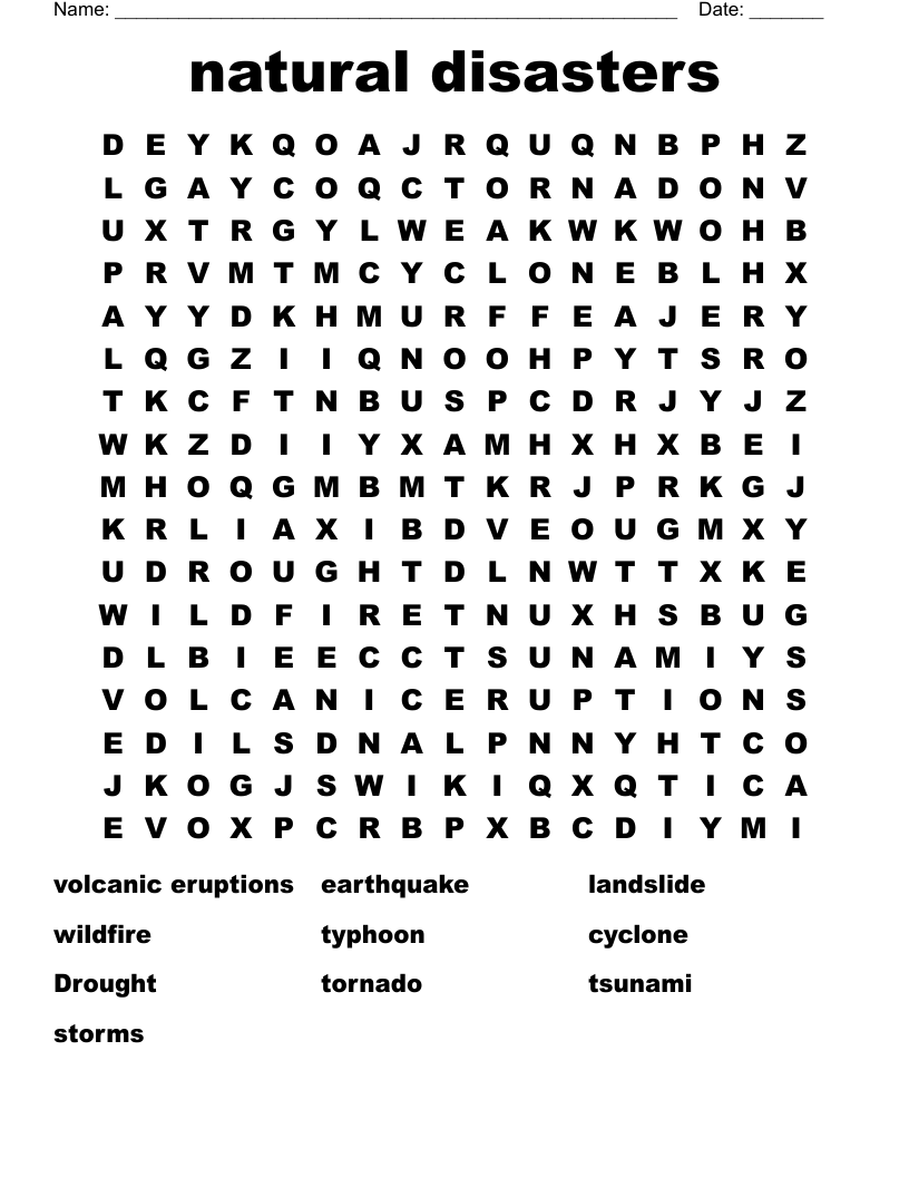 natural disasters Word Search