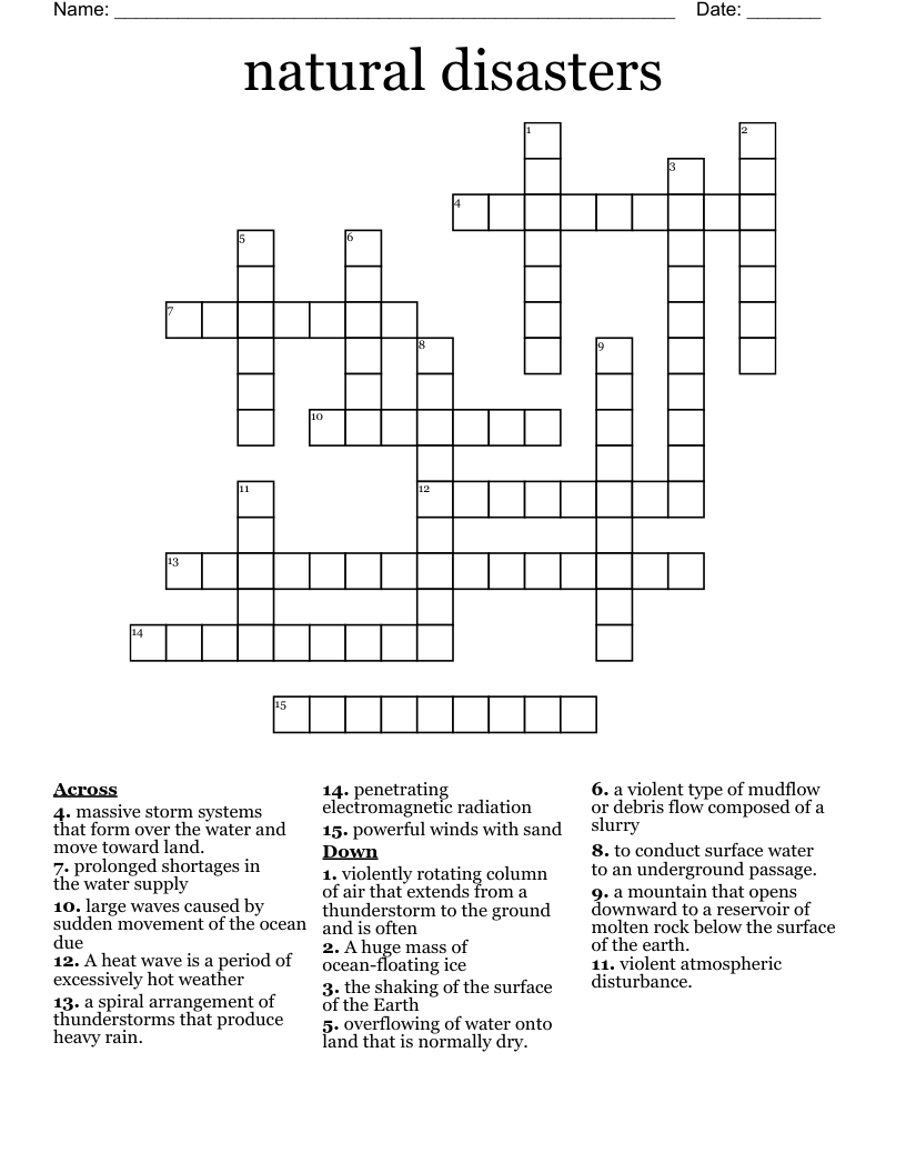 natural disasters Crossword