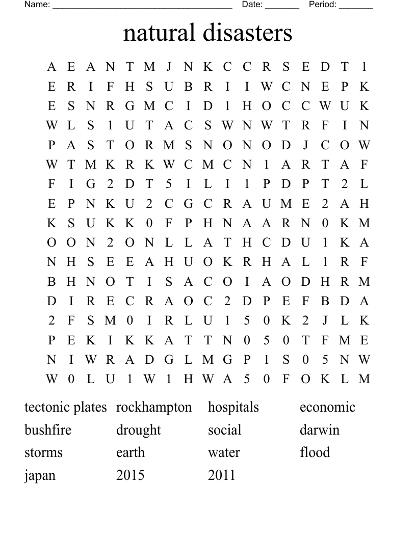 natural disasters Word Search