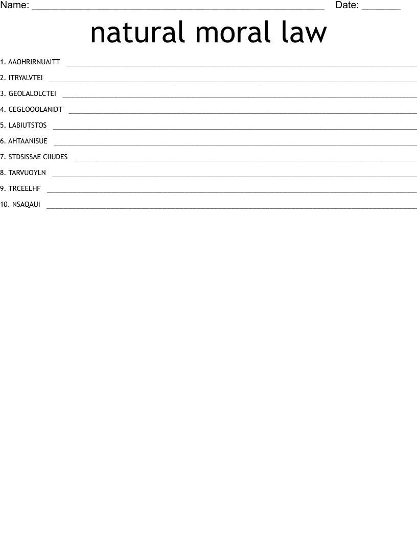 natural moral law Word Scramble