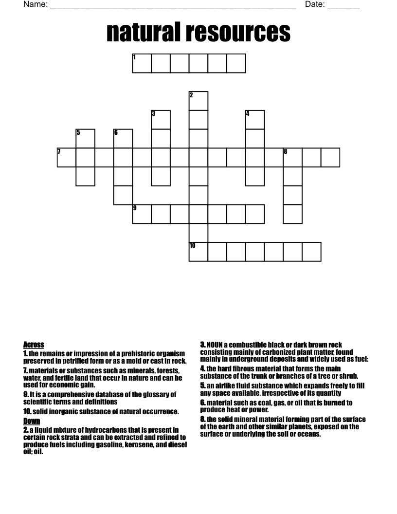 natural resources Crossword