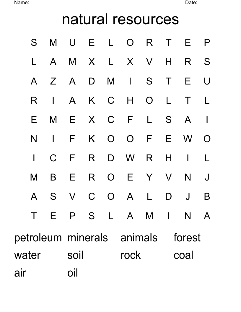 natural resources Word Search