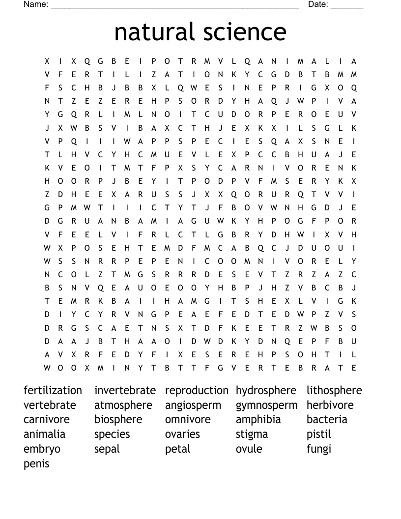 natural science Word Search