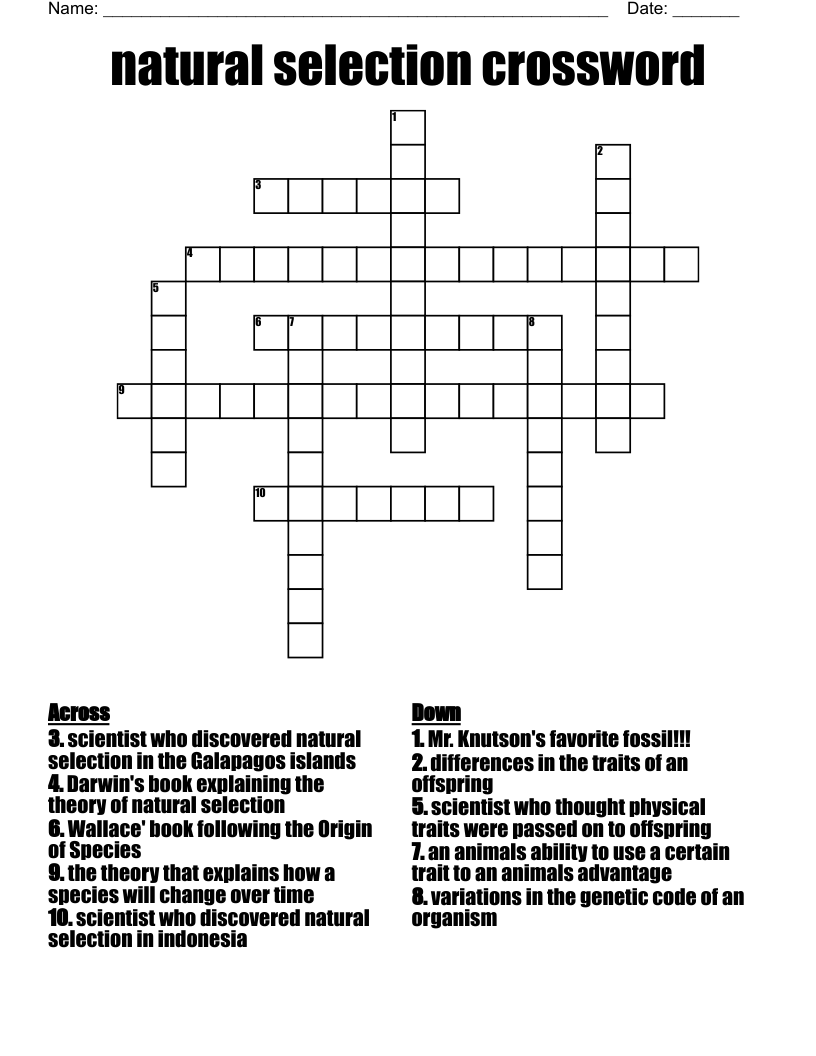 natural selection crossword