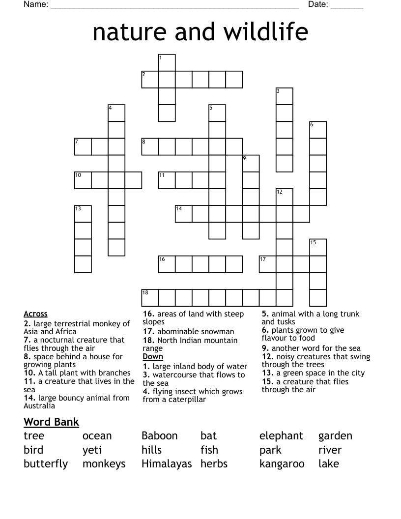 nature and wildlife Crossword