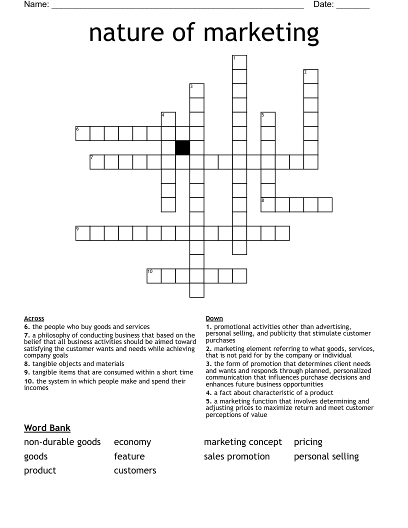 nature of marketing Crossword