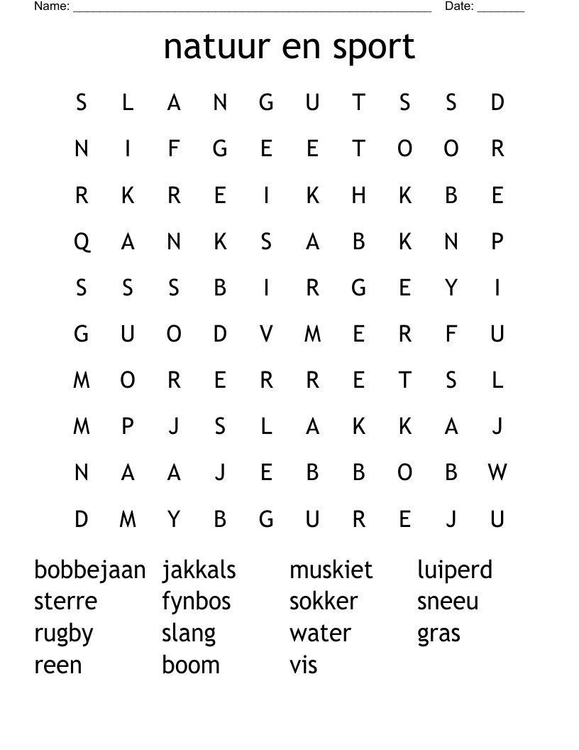 natuur en sport  Word Search