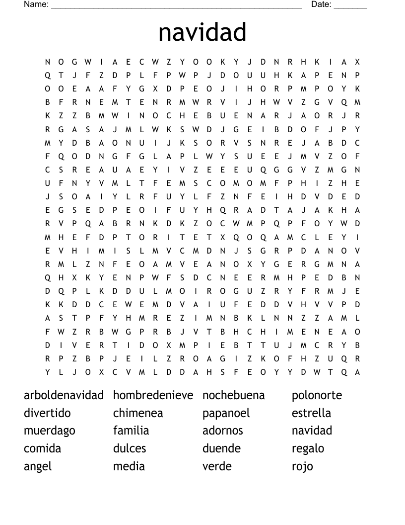 navidad Word Search