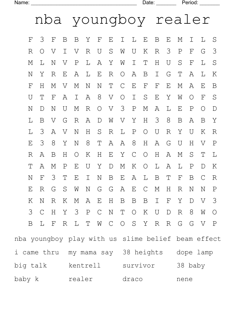nba youngboy realer  Word Search