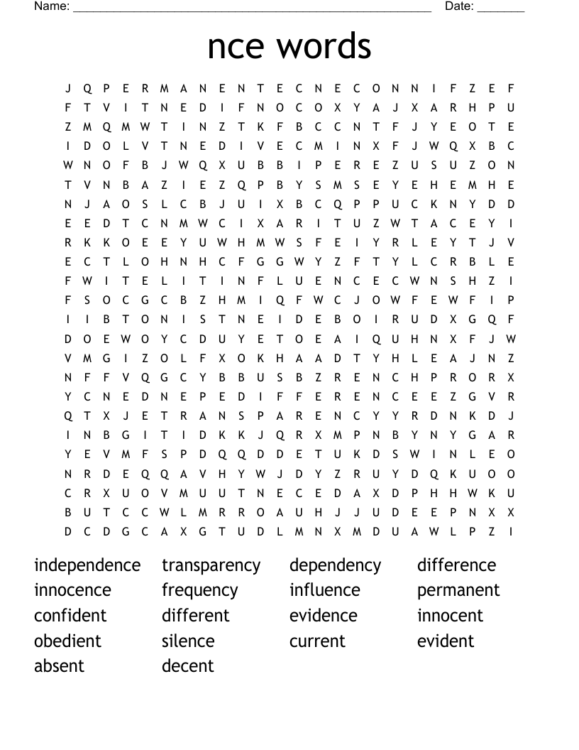nce words Word Search