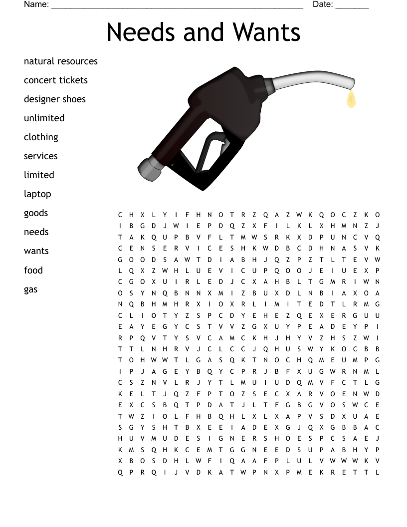 Needs and Wants Word Search