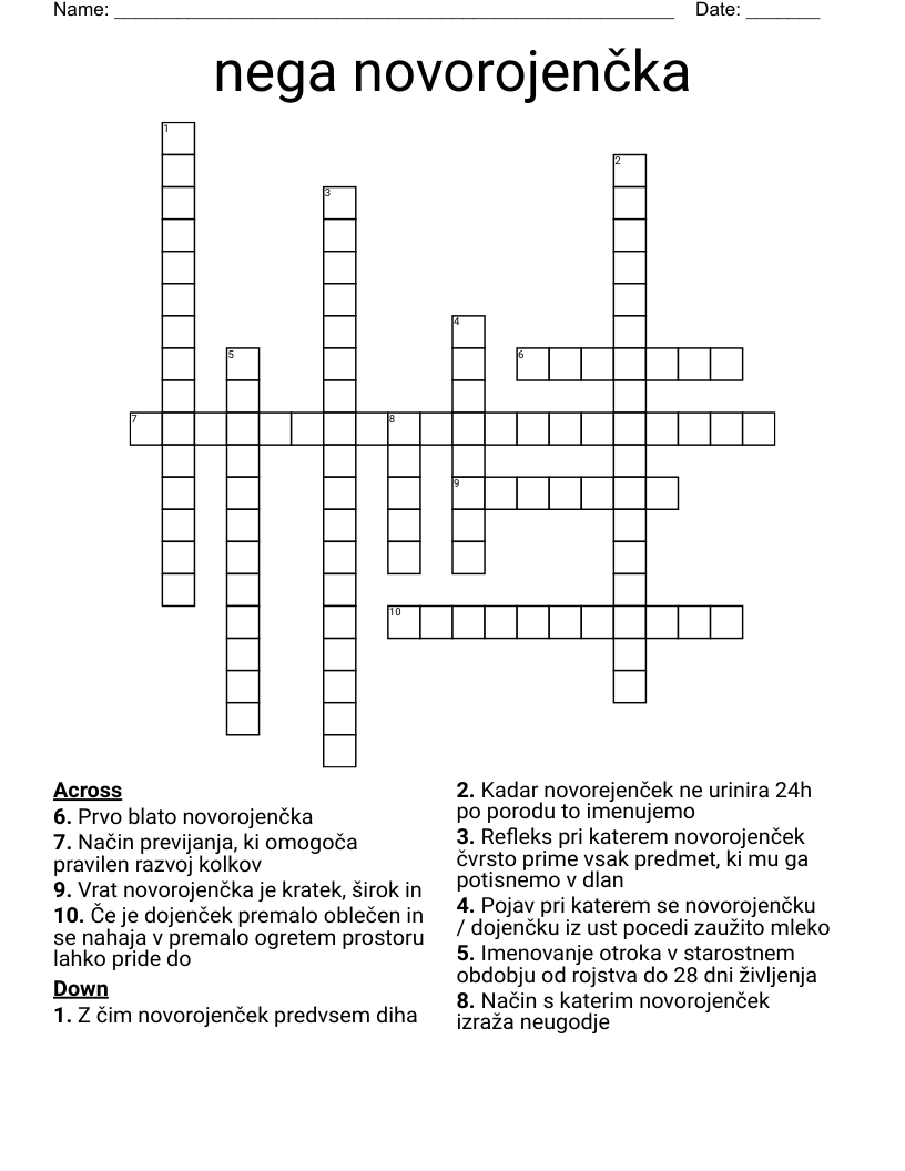 nega novorojenčka Crossword