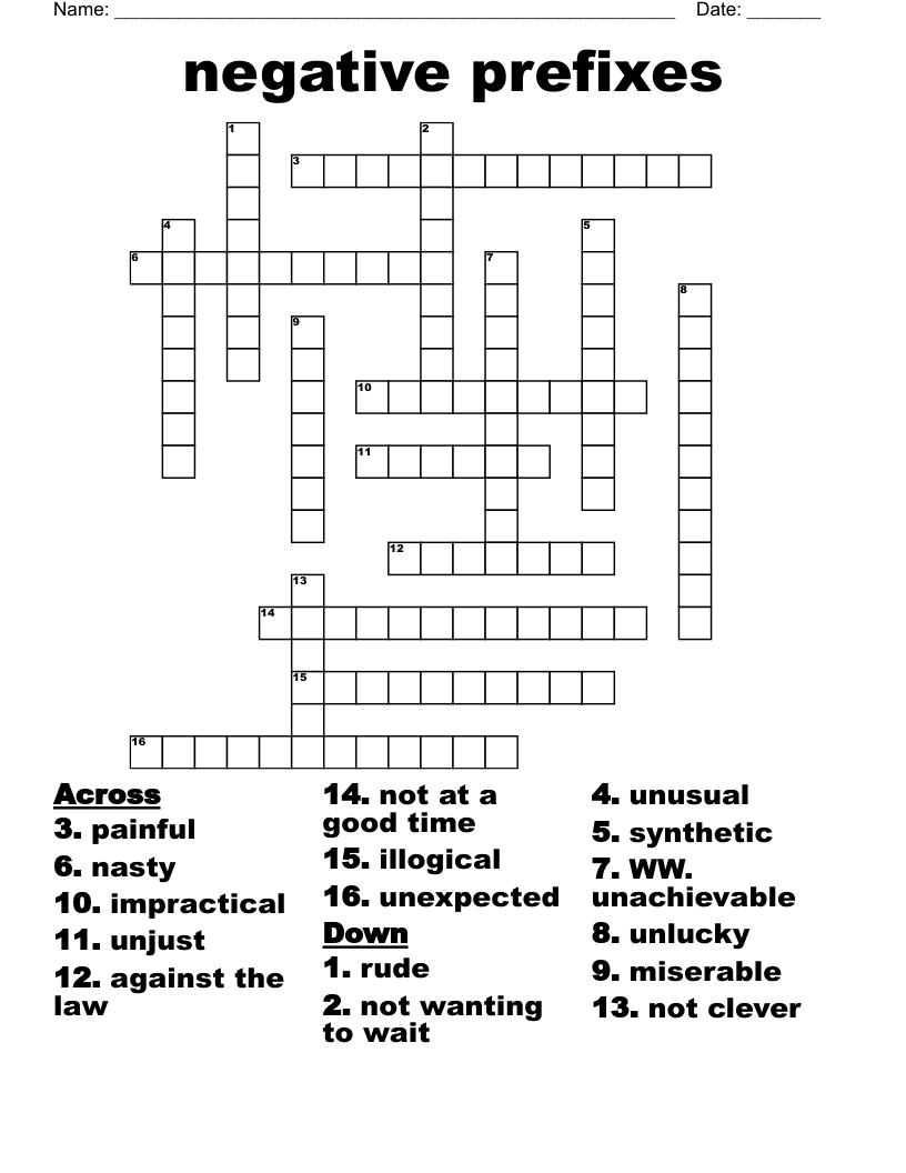 negative prefixes Crossword