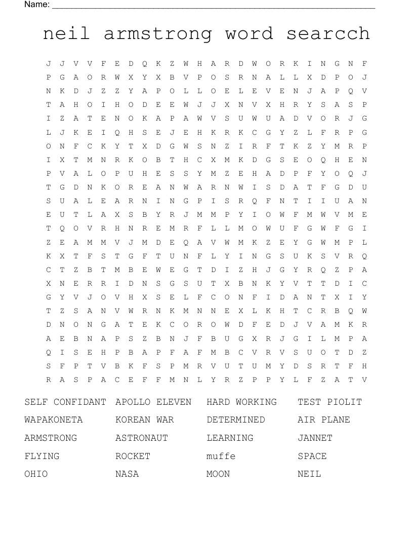 neil armstrong word searcch Word Search