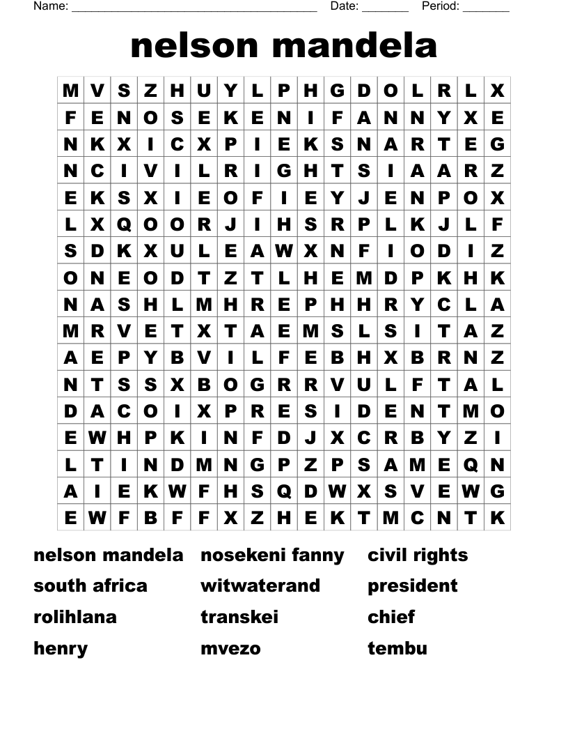 nelson mandela Word Search