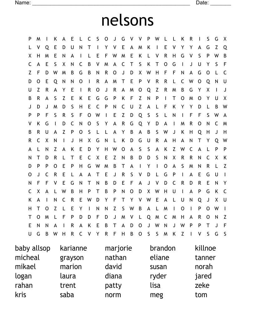 nelsons   Word Search