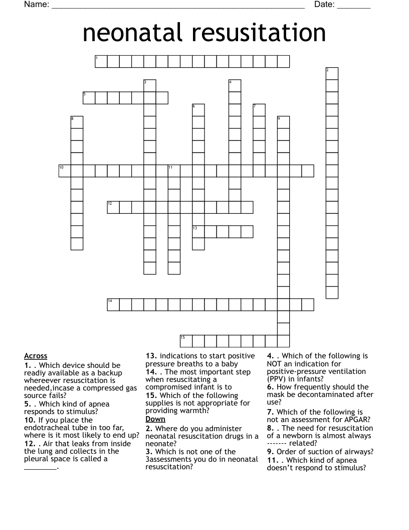 neonatal resusitation  Crossword
