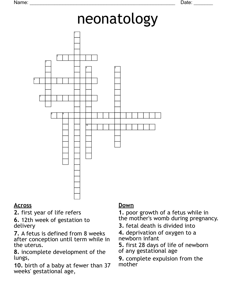 neonatology Crossword