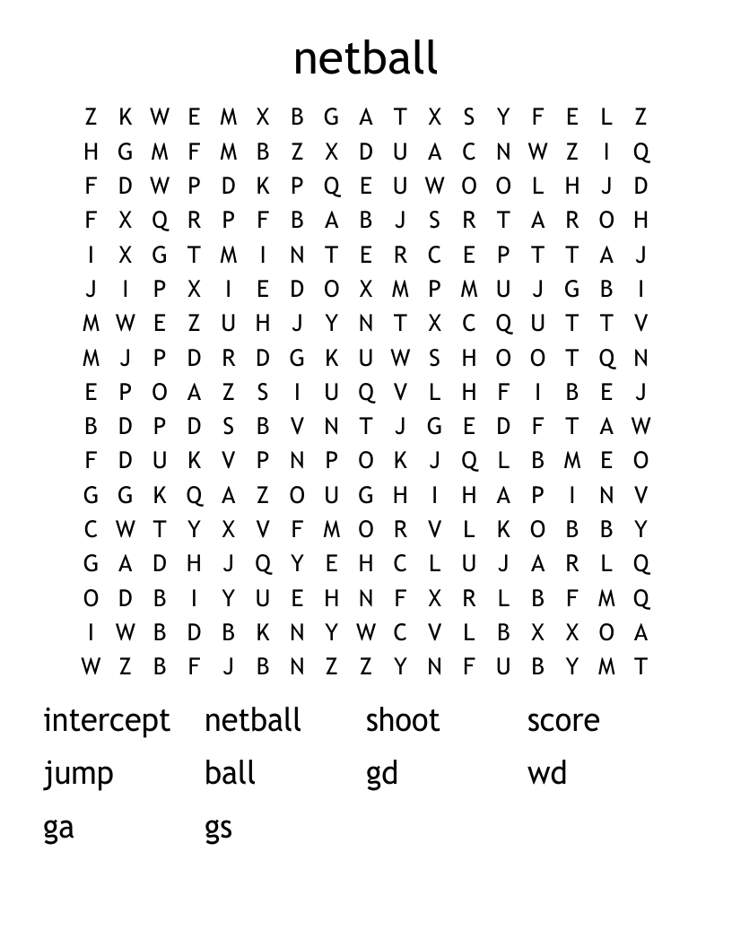 netball Word Search