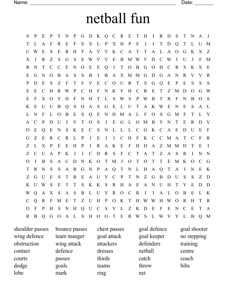 netball fun Word Search