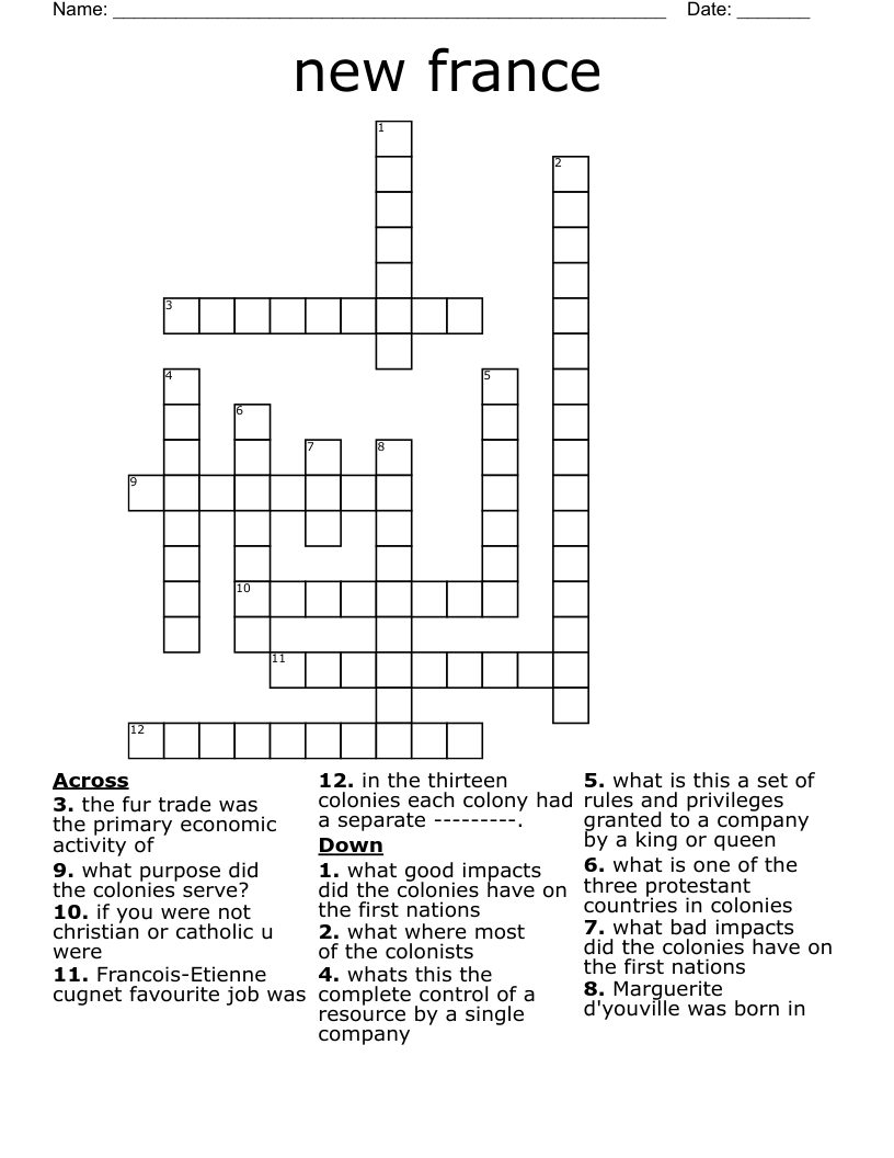 new  france Crossword