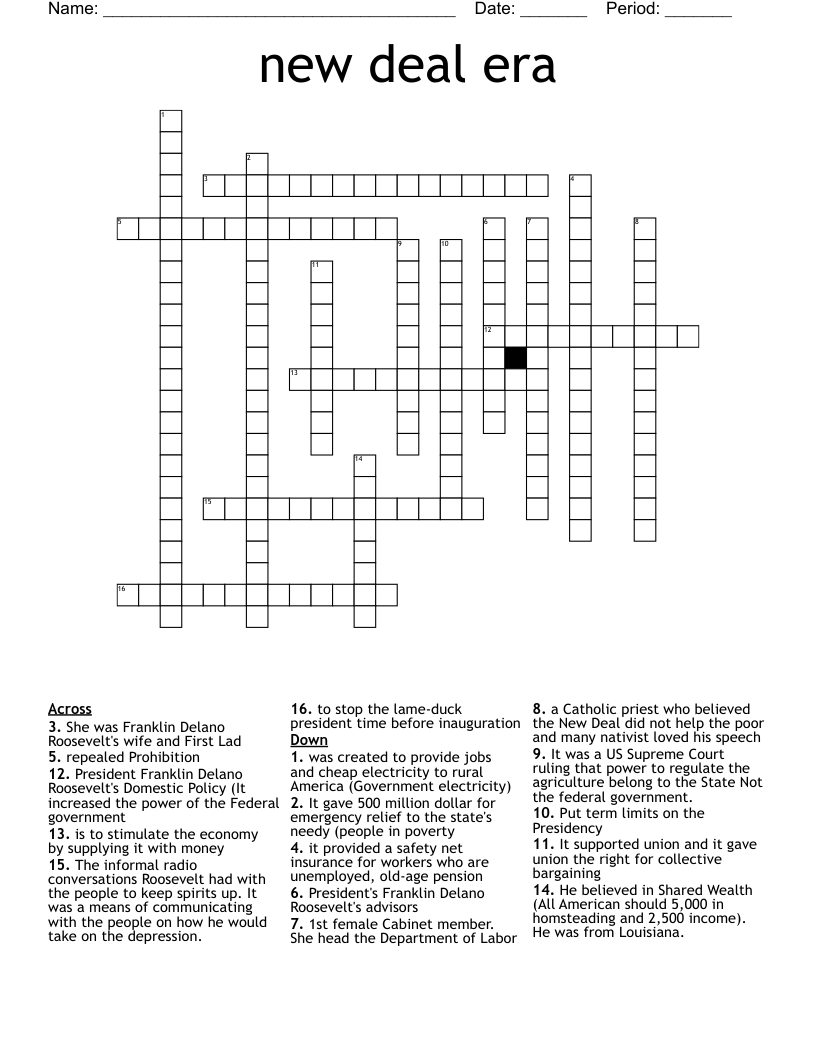 new deal era Crossword