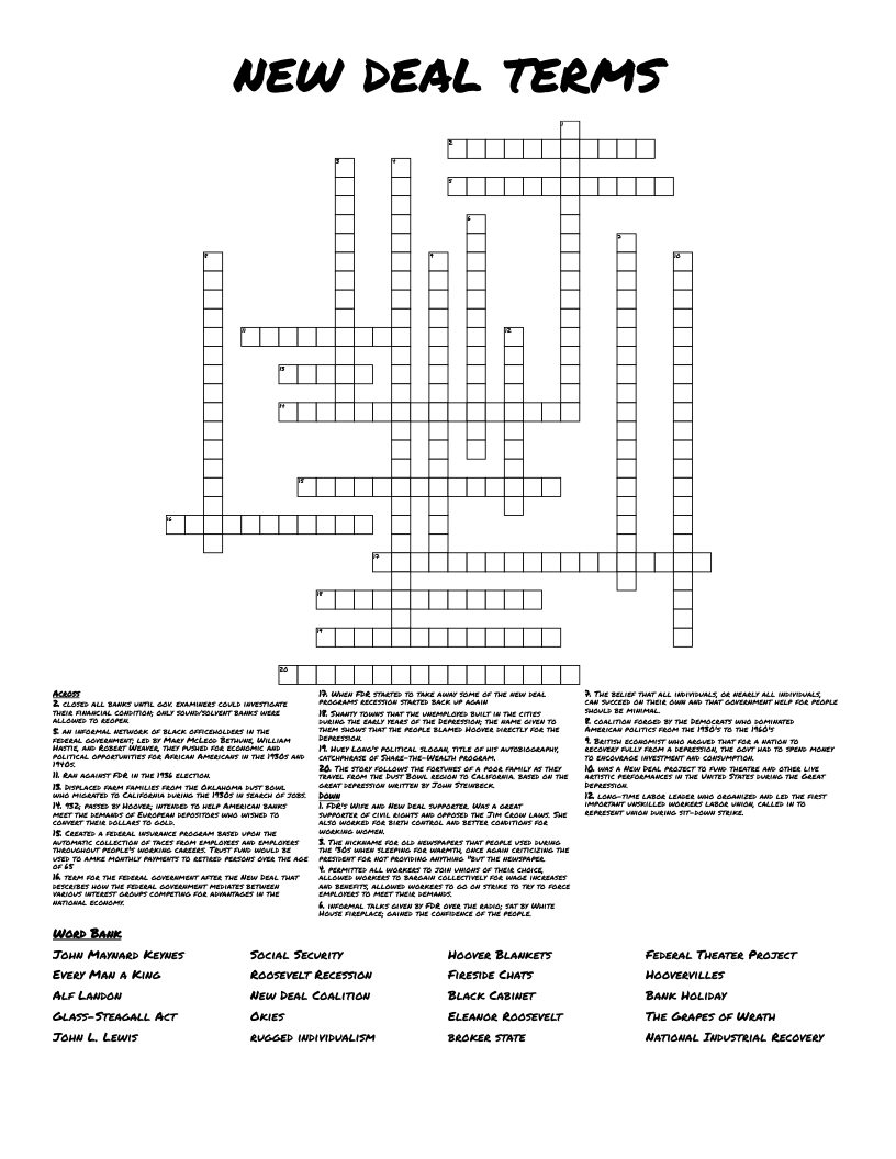 new deal terms  Crossword