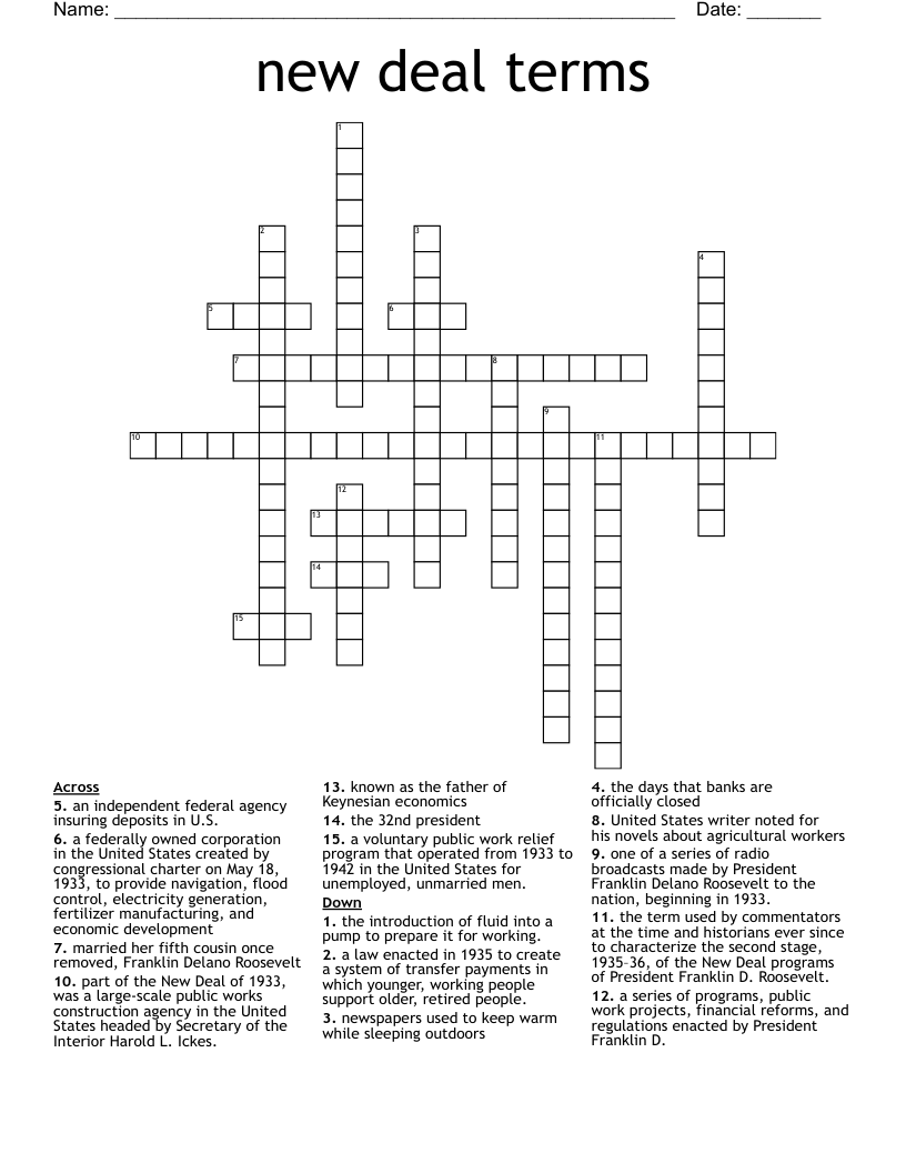 new deal terms  Crossword