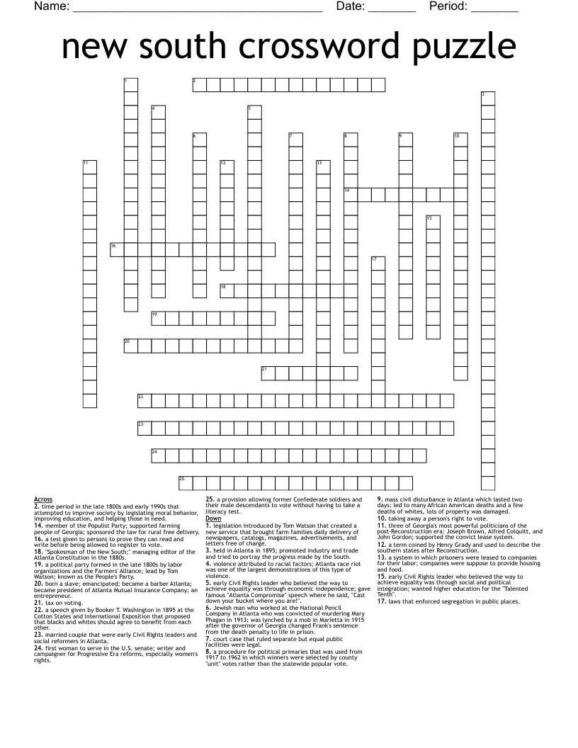 new south crossword puzzle