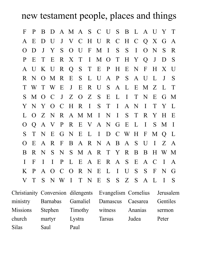 new testament  people, places and things Word Search