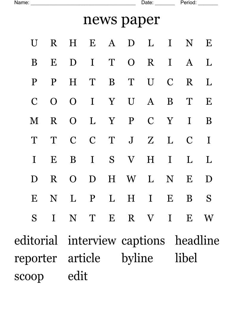 news paper Word Search