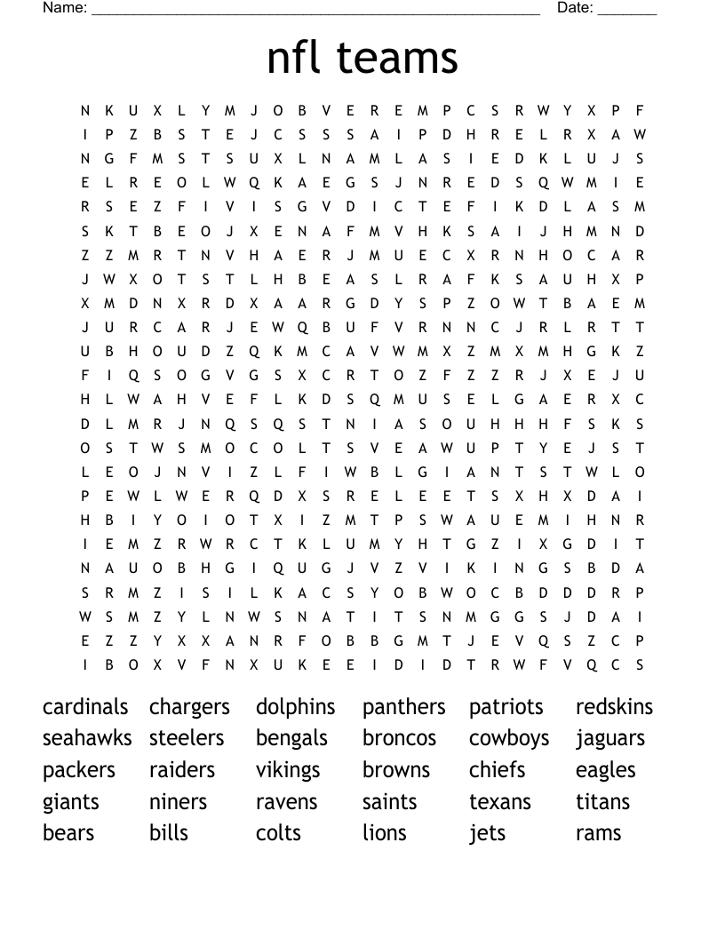nfl teams Word Search