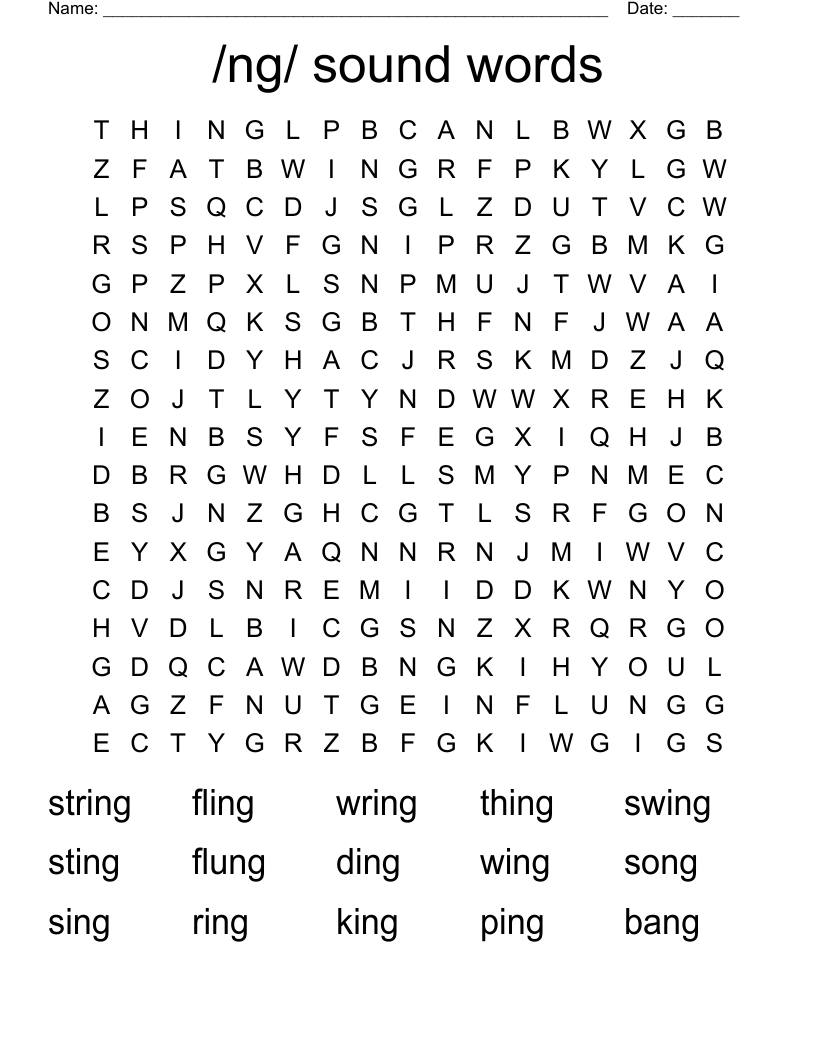 /ng/ sound words Word Search