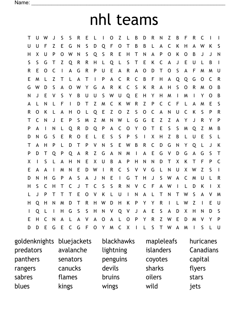 nhl teams Word Search