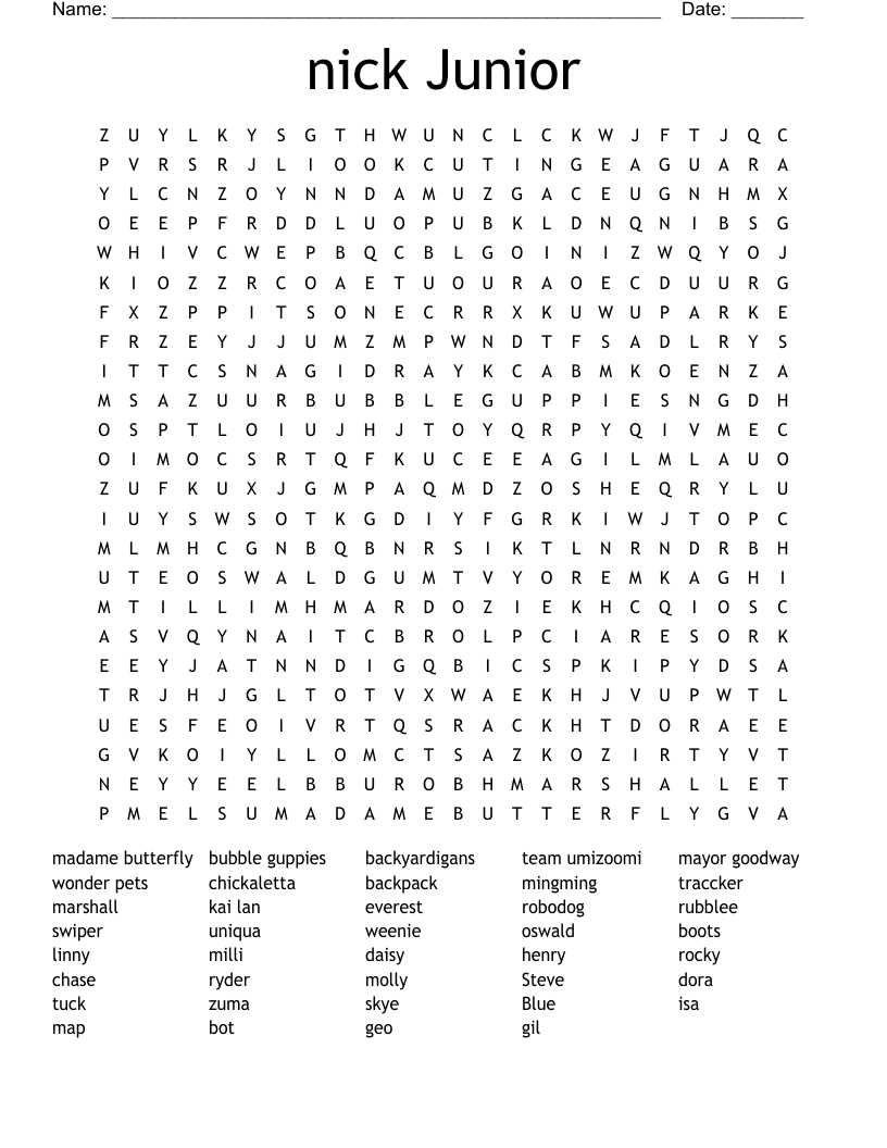 nick Junior Word Search