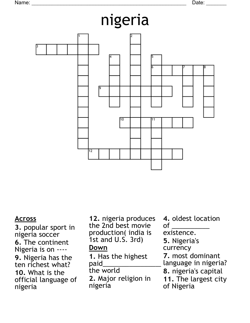 nigeria Crossword