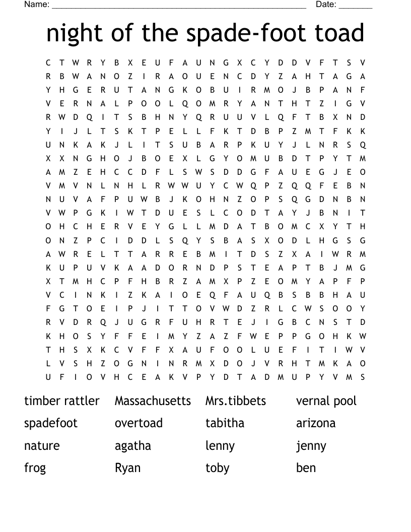 night of the spade-foot toad  Word Search