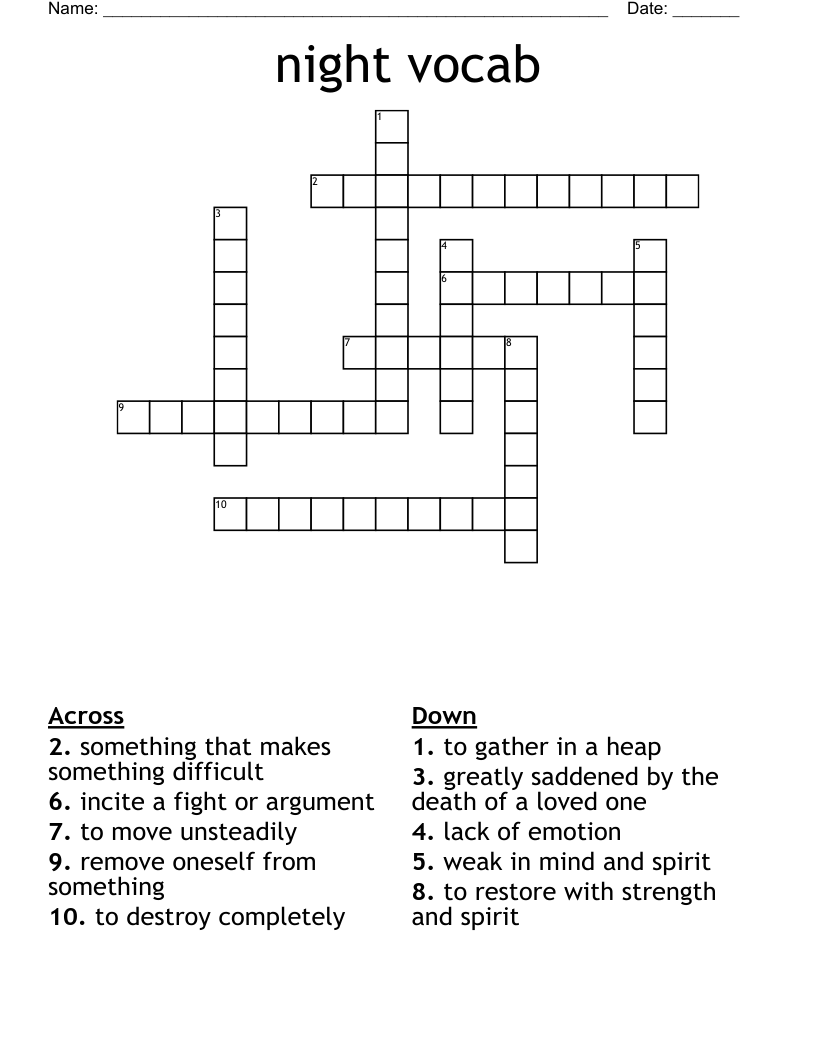 night vocab Crossword