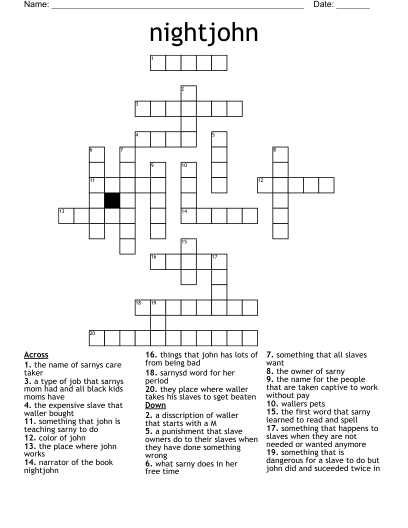 nightjohn Crossword
