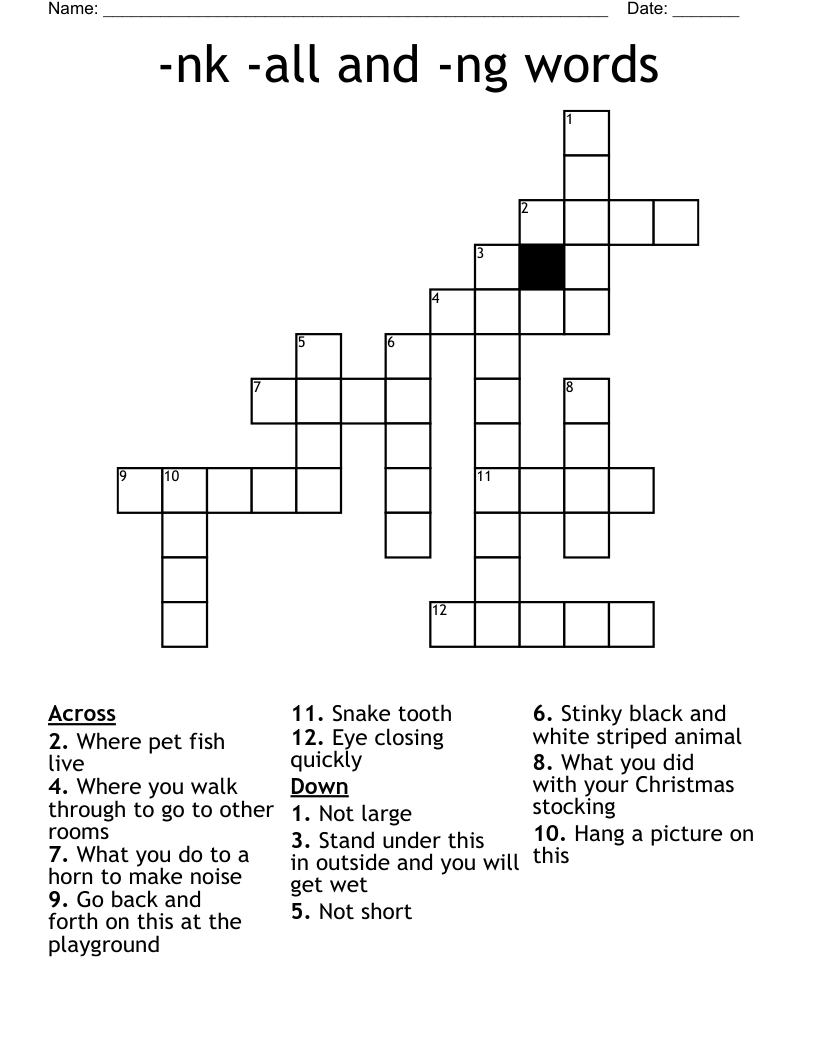 -nk -all and -ng words Crossword