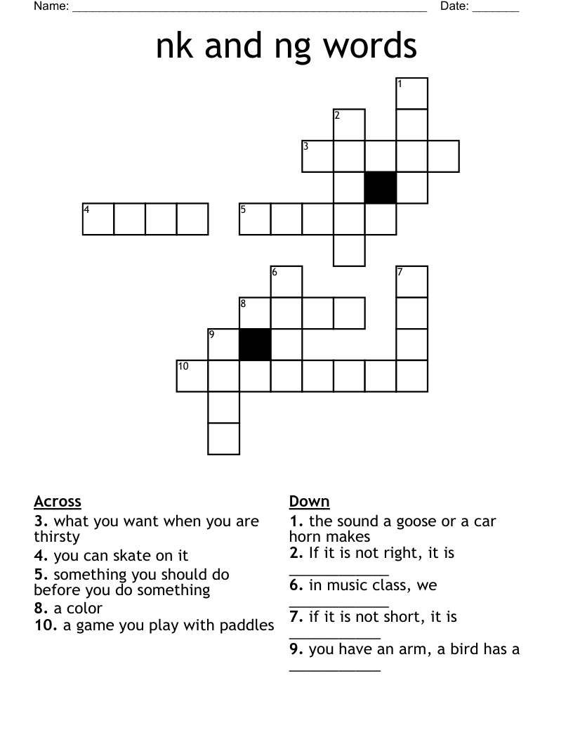 nk and ng words Crossword