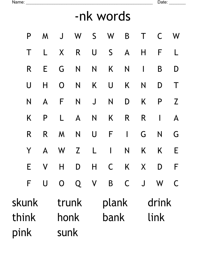 -nk words Word Search