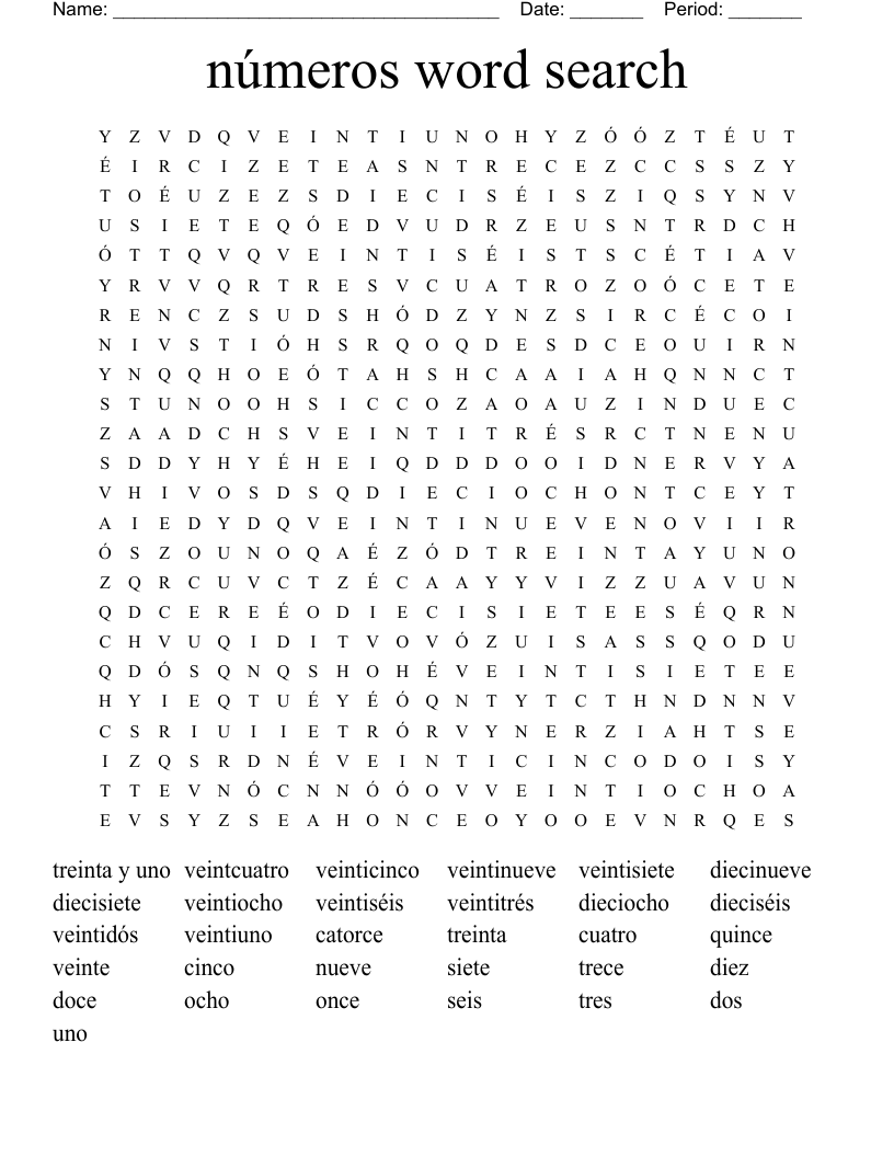 números word search