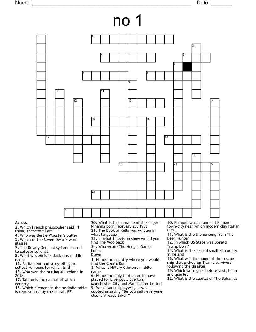 no 1 Crossword