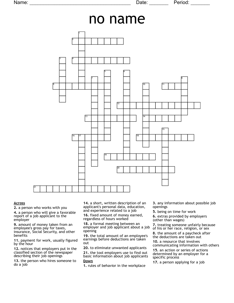 no name  Crossword