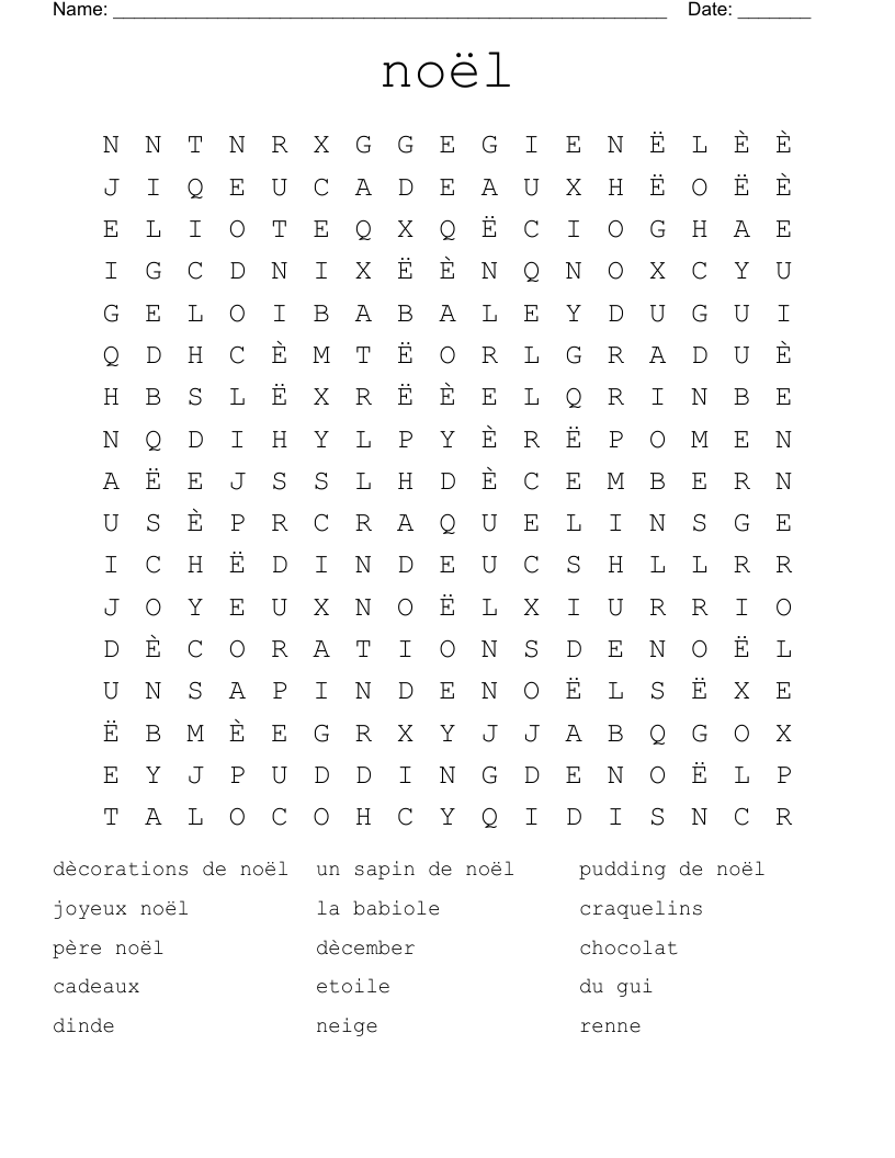 noël Word Search