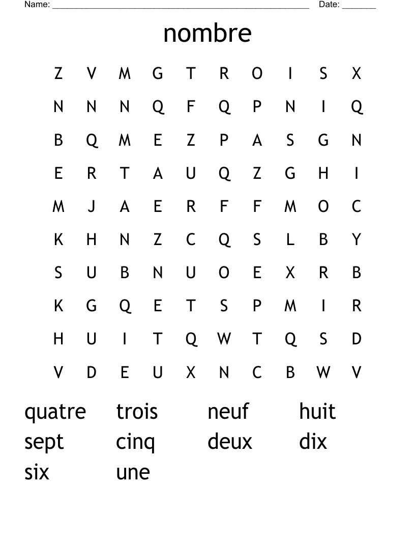 nombre Word Search