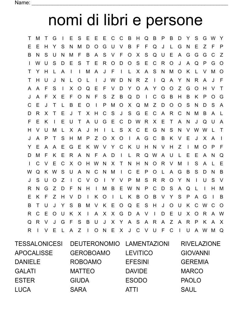 nomi di libri e persone Word Search